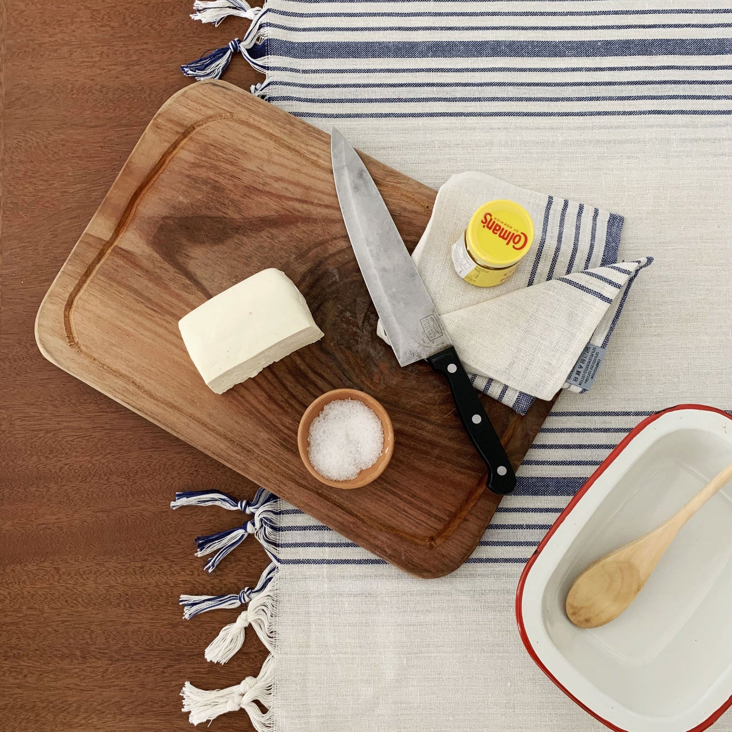 Sustainable Kayseri Tablecloth & Napkin Set — French Stripe | Navy Blue