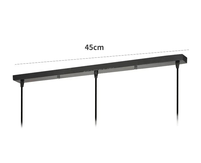 Matte black rectangular ceiling canopy plate with three black cord outlets for linear multi-pendant light installation, 45cm wide — LivDecor