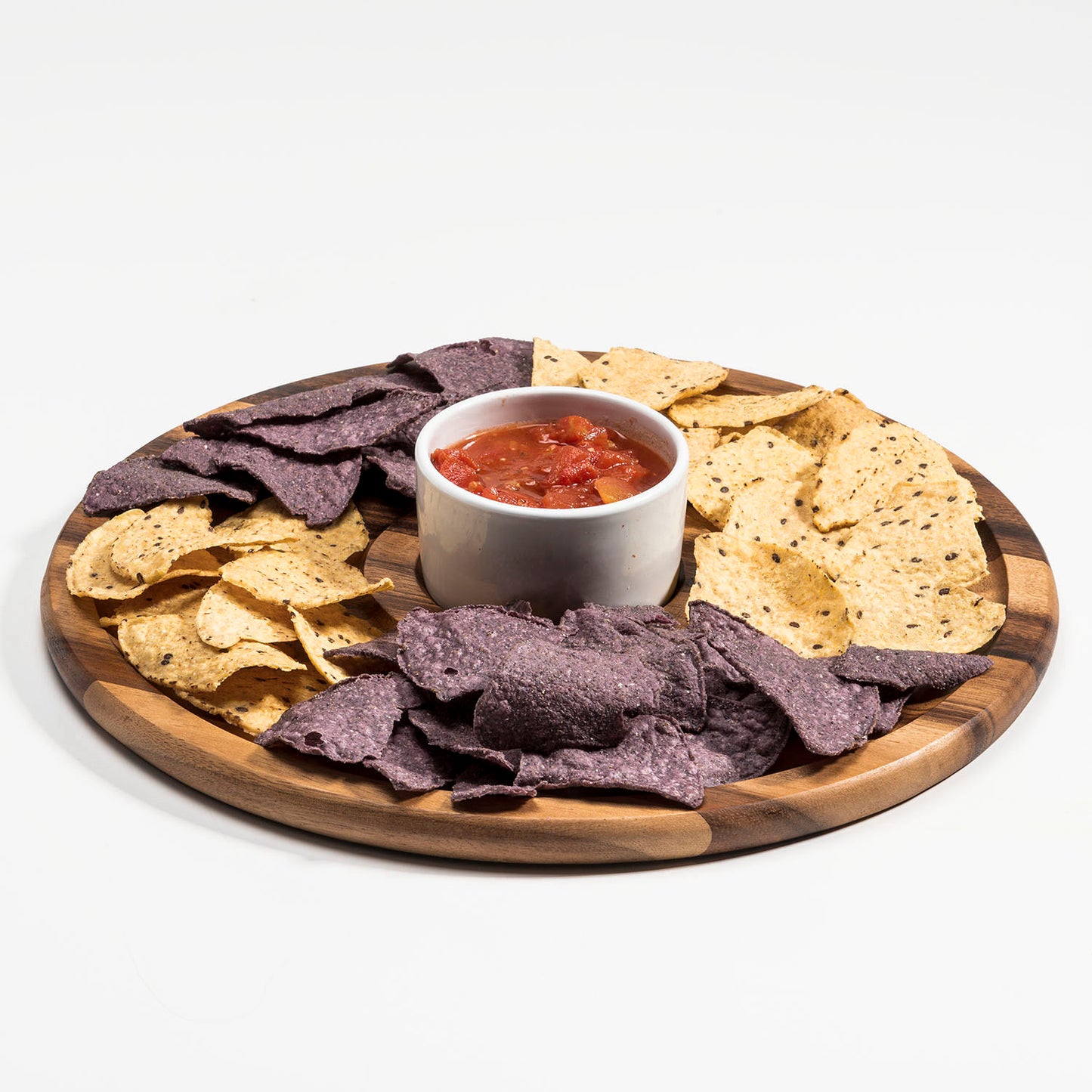 Acacia Wood Chip & Dip Serving Tray with Ceramic Bowl — 15 in.
