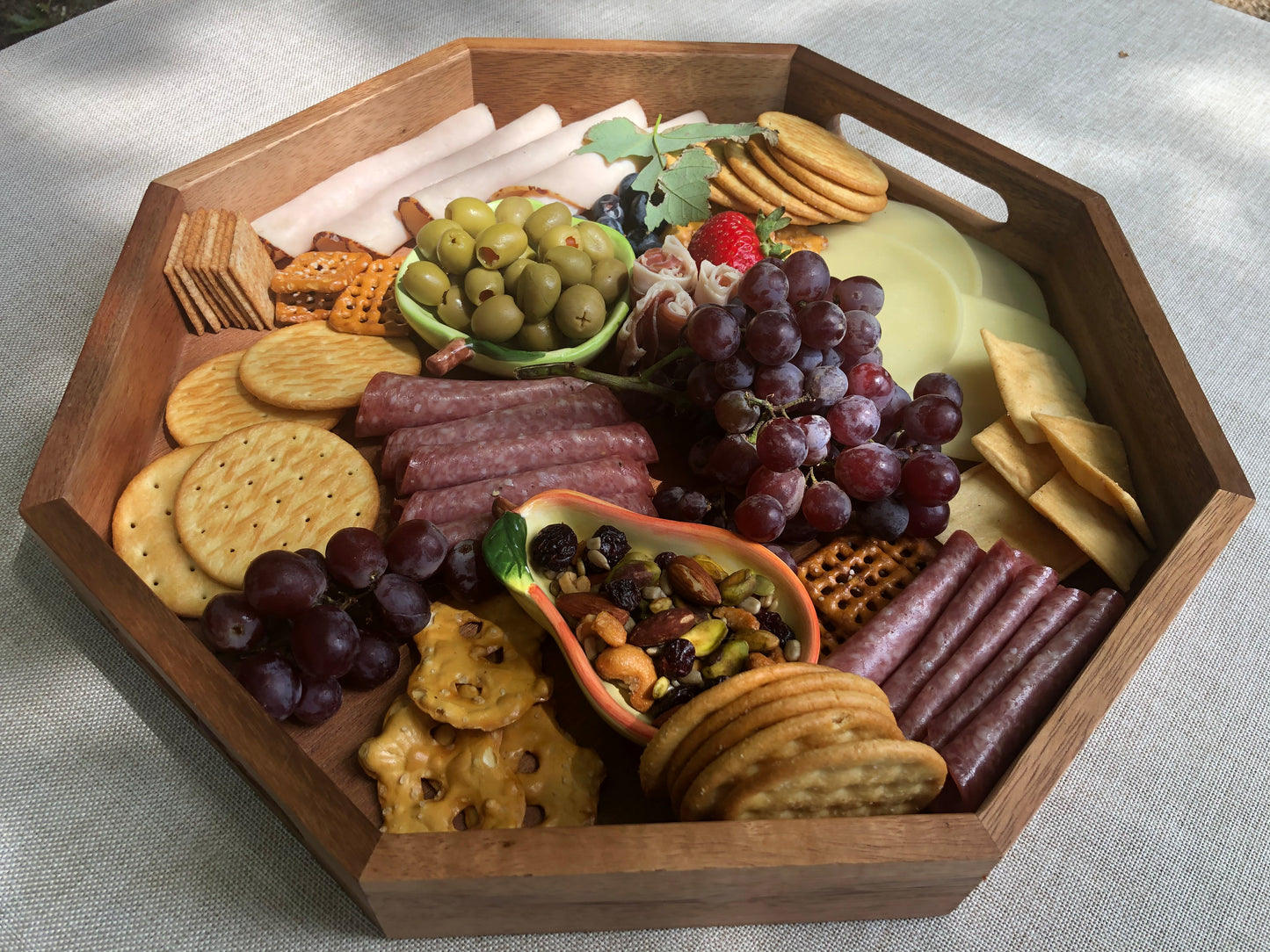 Octagon Acacia Wood Serving Tray — 15 in. Charcuterie & Entertaining Tray