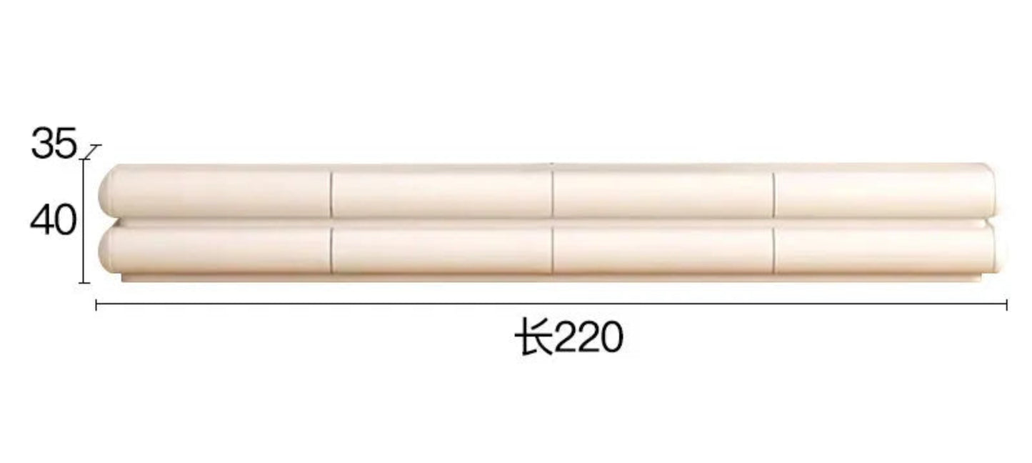 Dimension diagram of a cream ivory tubular floating TV stand showing 220cm length, 30cm depth and 15cm height measurements on a white background — LivDecor