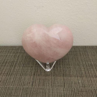 Rose Quartz Heart Stone — Crystal Decor with Display Stand