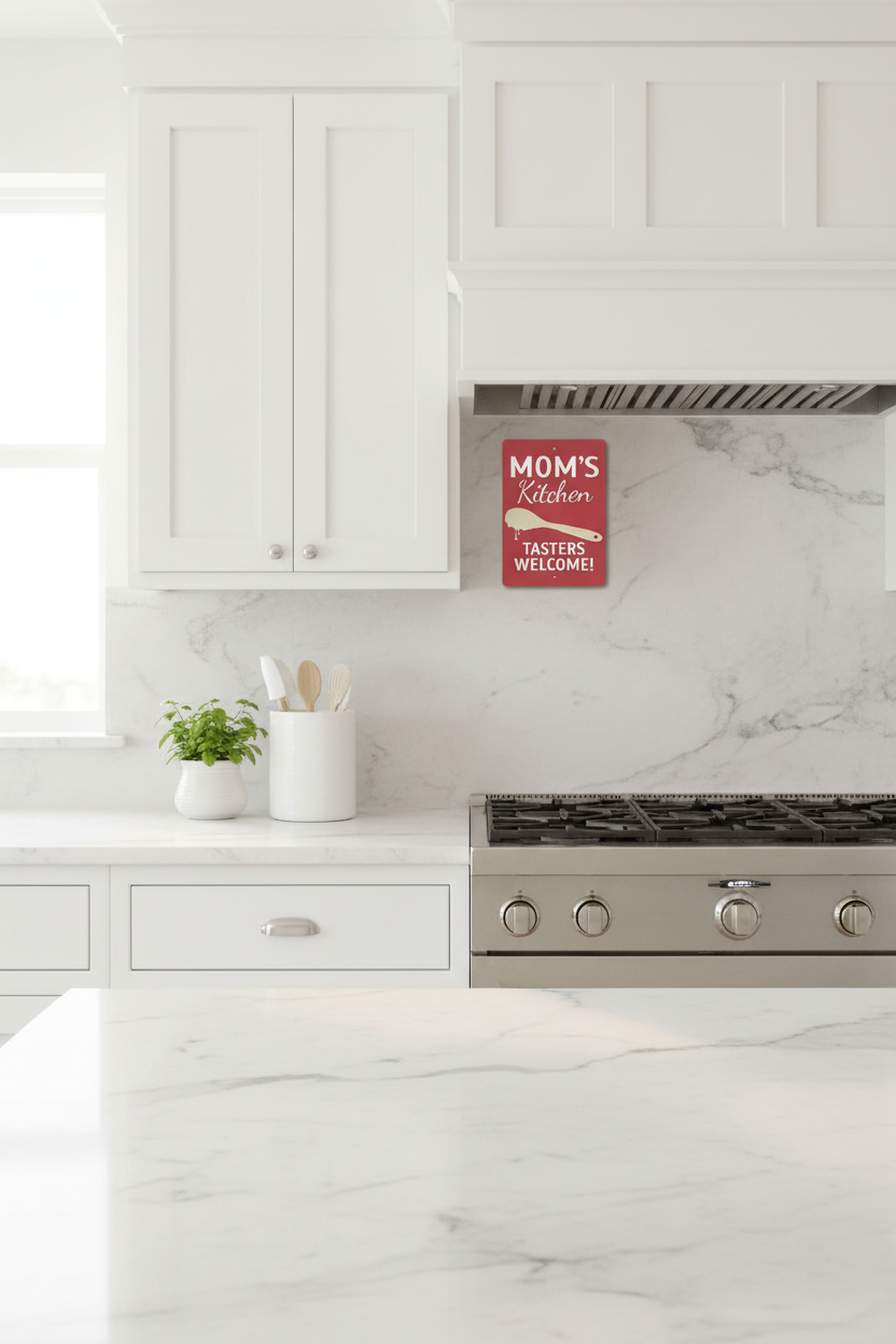 Mom's Kitchen — Tasters Welcome! Aluminum Wall Sign | Made in USA