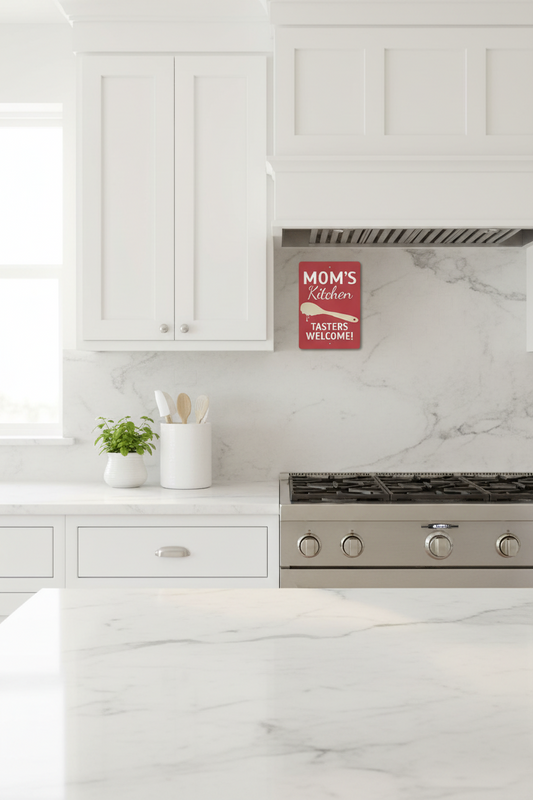 Mom's Kitchen — Tasters Welcome! Aluminum Wall Sign | Made in USA