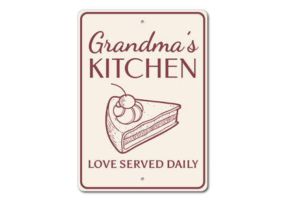 "Grandma's Kitchen — Love Served Daily" Aluminum Wall Sign | Made in USA