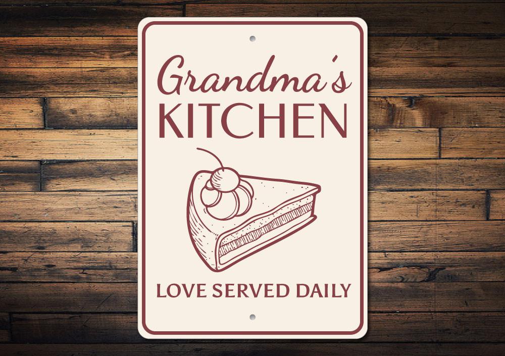 "Grandma's Kitchen — Love Served Daily" Aluminum Wall Sign | Made in USA