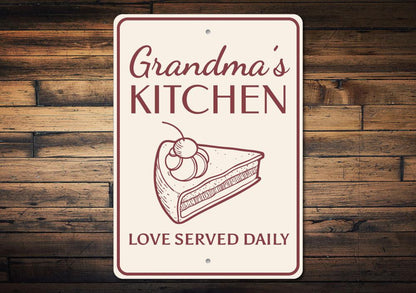 "Grandma's Kitchen — Love Served Daily" Aluminum Wall Sign | Made in USA
