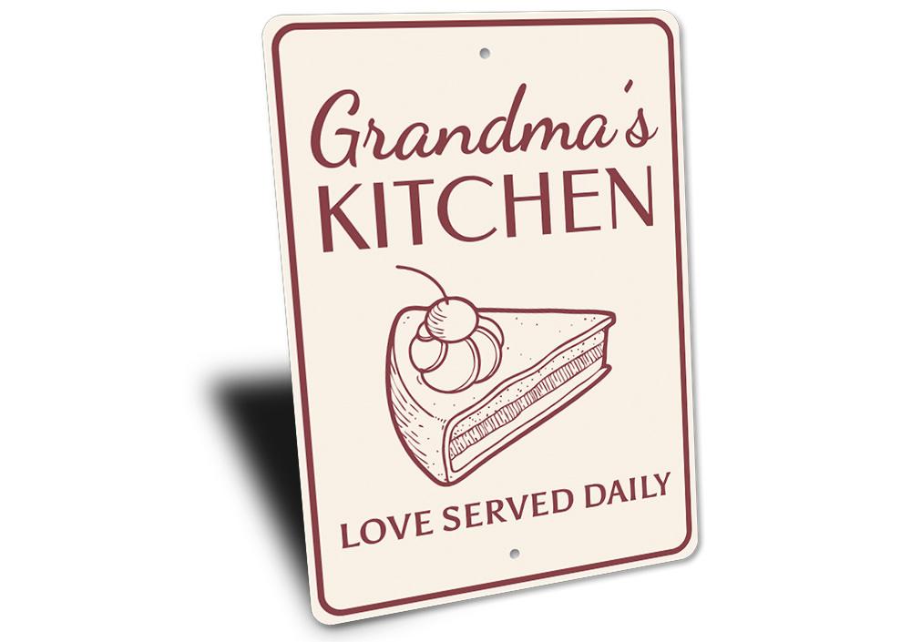 "Grandma's Kitchen — Love Served Daily" Aluminum Wall Sign | Made in USA