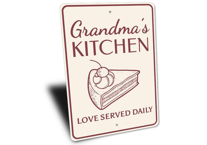 "Grandma's Kitchen — Love Served Daily" Aluminum Wall Sign | Made in USA