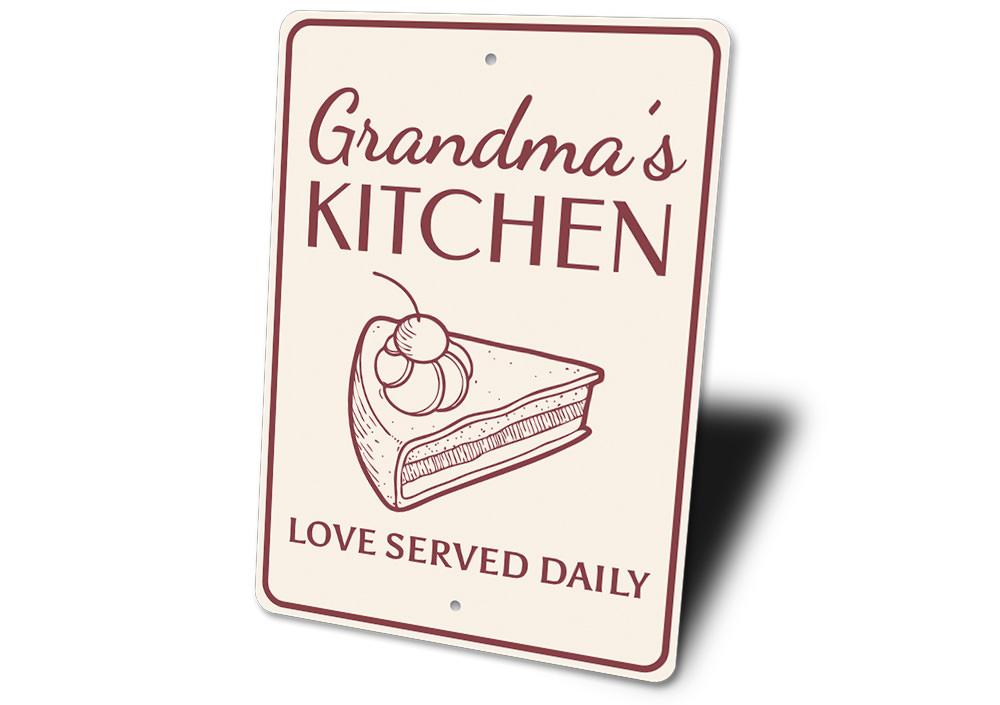 "Grandma's Kitchen — Love Served Daily" Aluminum Wall Sign | Made in USA
