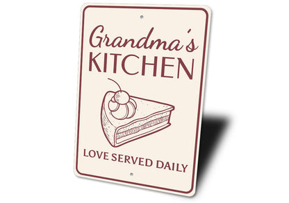 "Grandma's Kitchen — Love Served Daily" Aluminum Wall Sign | Made in USA