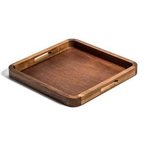 Square Acacia Wood Serving Tray — 14 in. x 14 in. with Cut-Out Handles