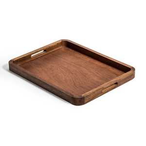 Rectangular Acacia Wood Serving Tray with Handles — 18 in. x 14 in.