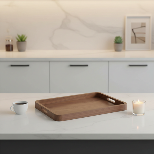 Rectangular Acacia Wood Serving Tray with Handles — 18 in. x 14 in.