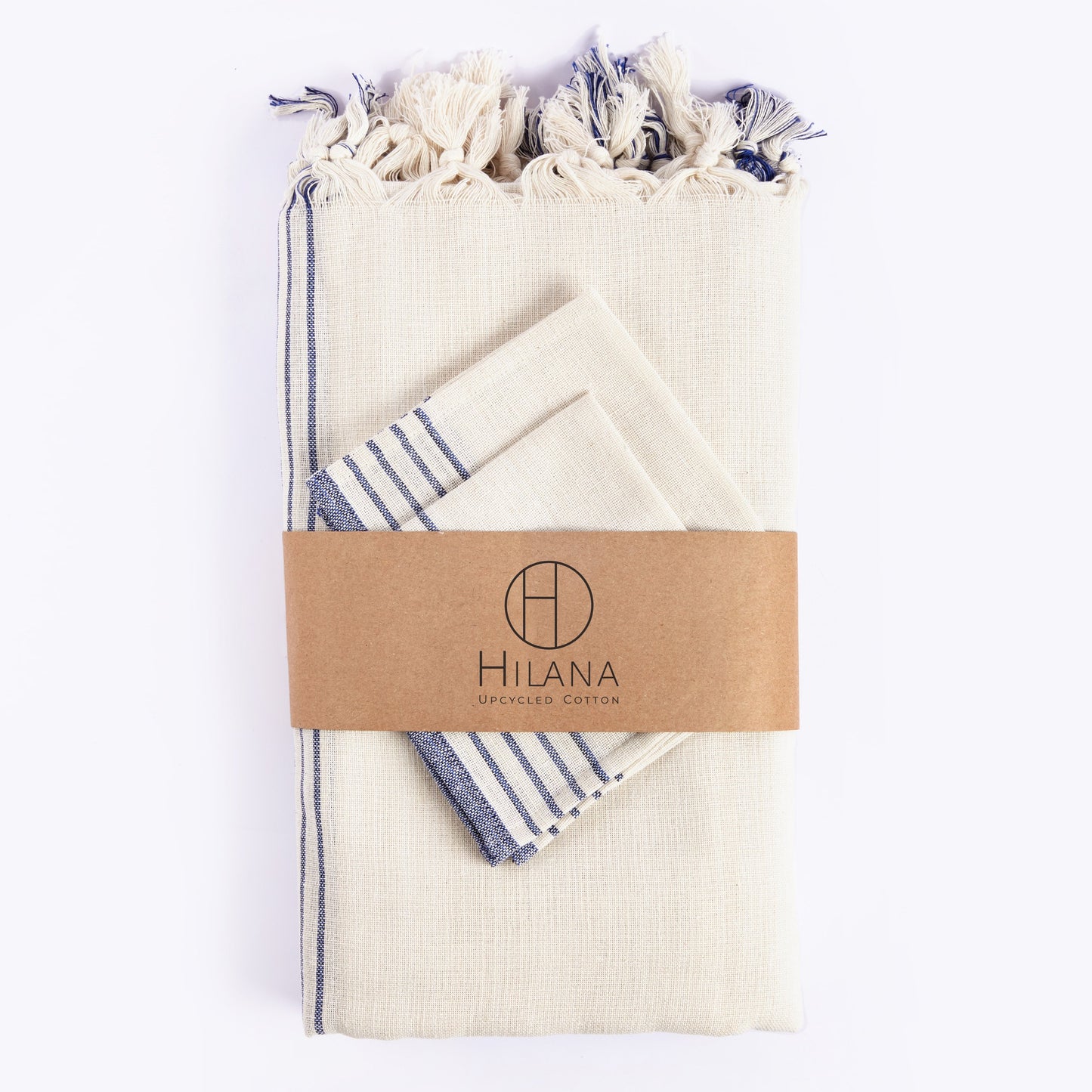 Sustainable Kayseri Tablecloth & Napkin Set — French Stripe | Navy Blue