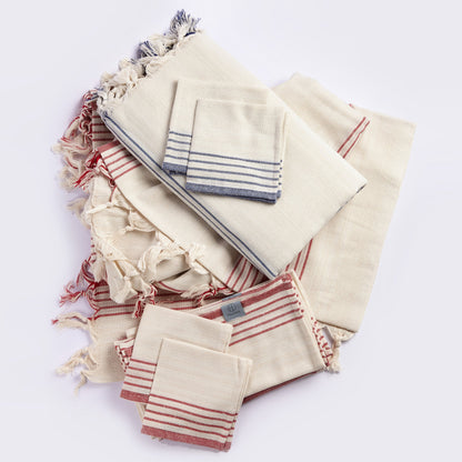 Sustainable Kayseri Tablecloth & Napkin Set — French Stripe | Navy Blue