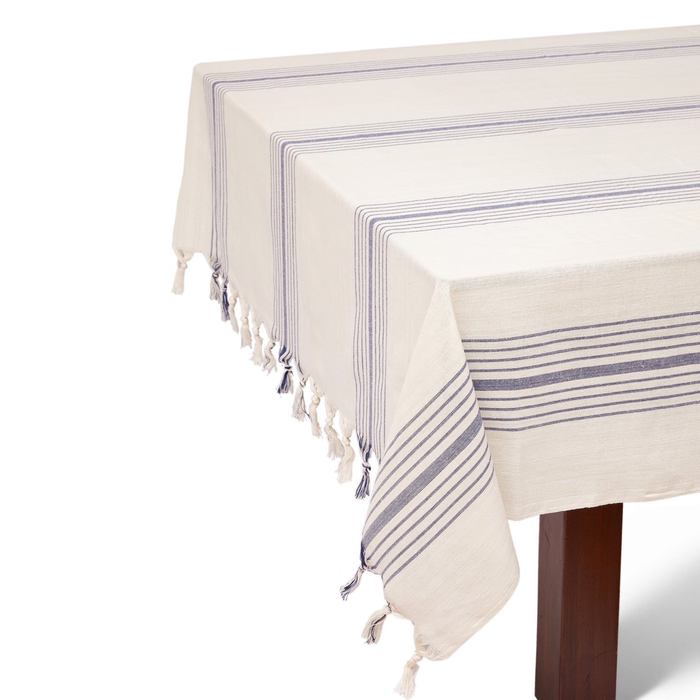 Sustainable Kayseri Tablecloth & Napkin Set — French Stripe | Navy Blue