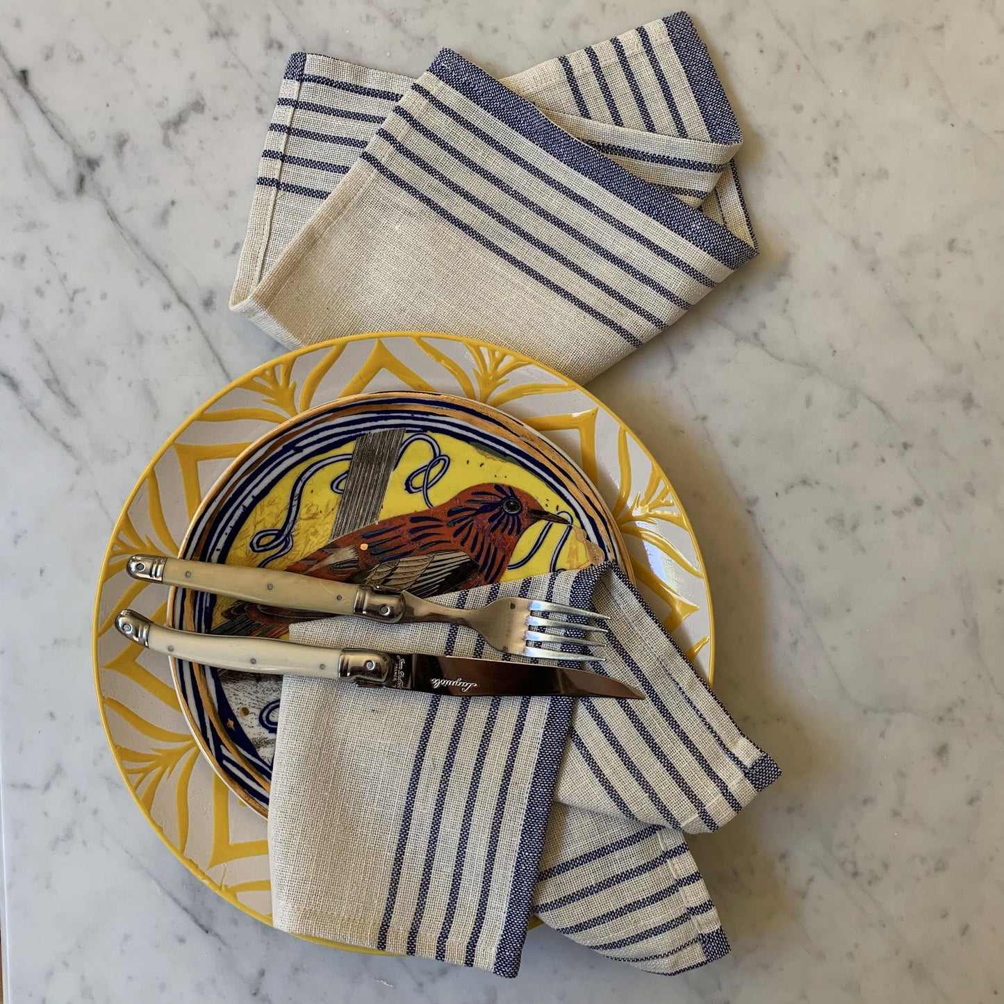 Sustainable Kayseri Tablecloth & Napkin Set — French Stripe | Navy Blue