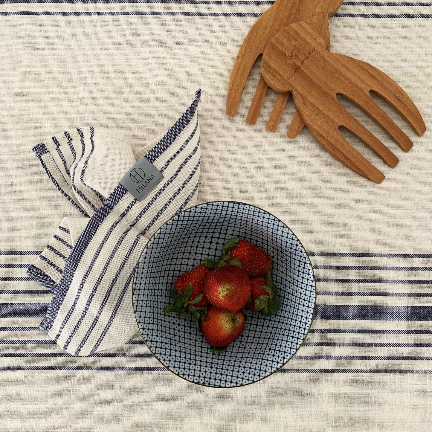 Sustainable Kayseri Tablecloth & Napkin Set — French Stripe | Navy Blue
