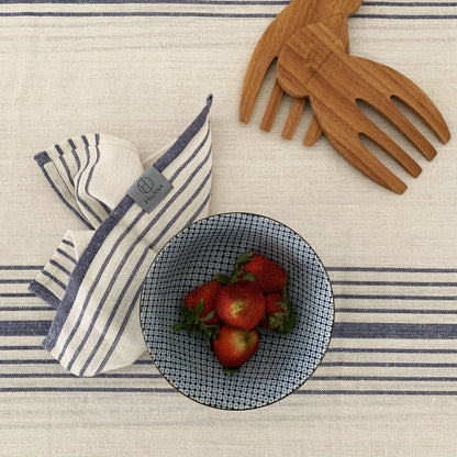 Sustainable Kayseri Tablecloth & Napkin Set — French Stripe | Navy Blue