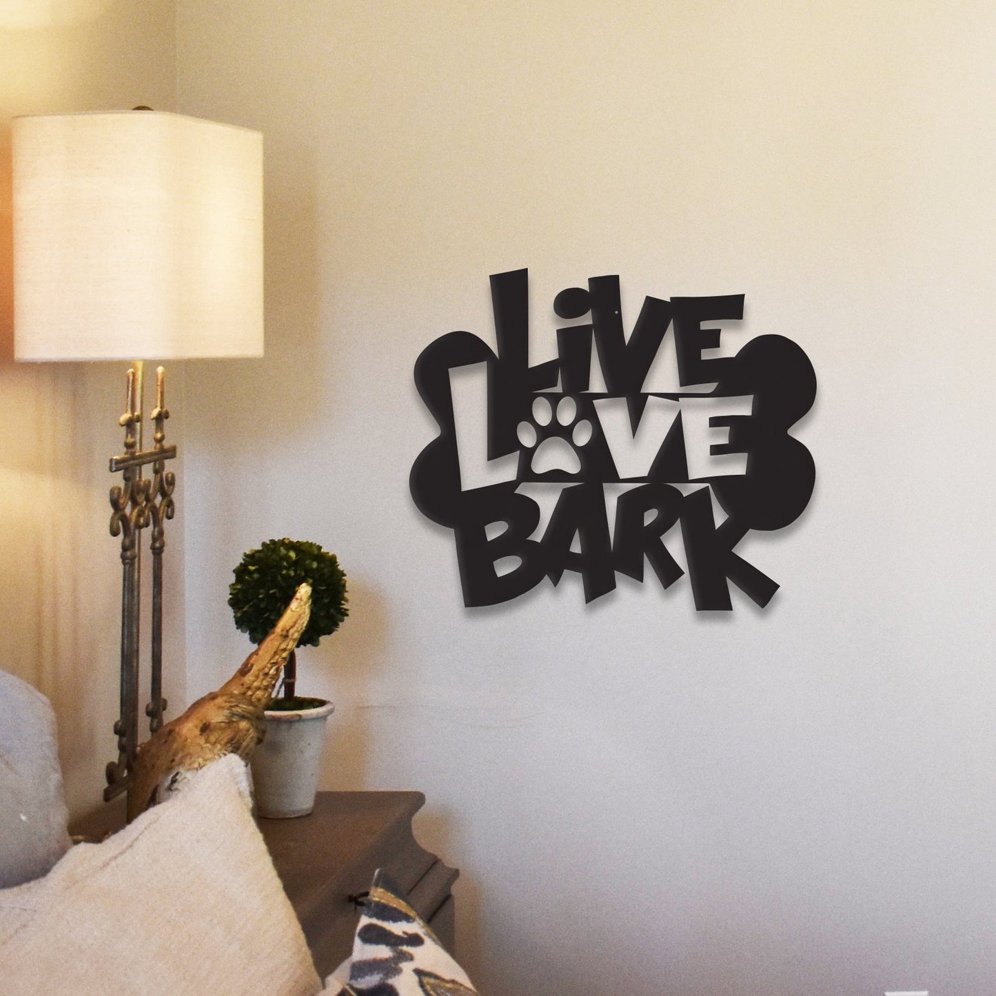 Live Love Bark — Dog Lover Metal Wall Art Sign | 2 Sizes