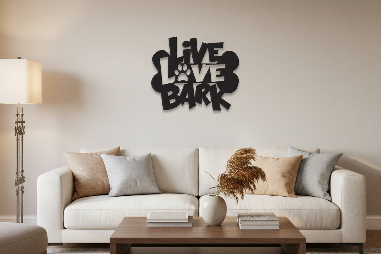 Live Love Bark — Dog Lover Metal Wall Art Sign | 2 Sizes