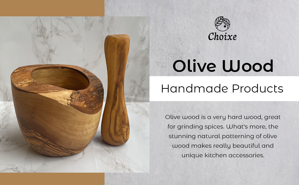 Handcrafted Olive Wood Mortar & Pestle Set — Mediterranean Rustic Style
