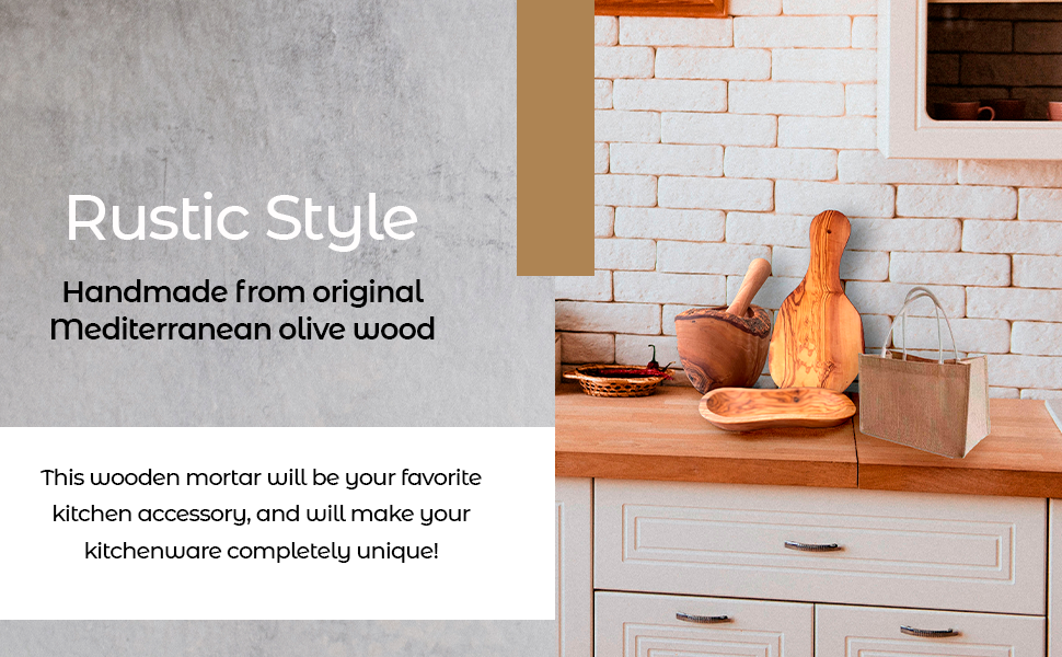 Handcrafted Olive Wood Mortar & Pestle Set — Mediterranean Rustic Style