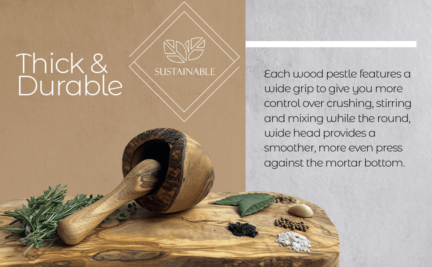 Handcrafted Olive Wood Mortar & Pestle Set — Mediterranean Rustic Style