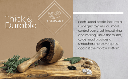 Handcrafted Olive Wood Mortar & Pestle Set — Mediterranean Rustic Style
