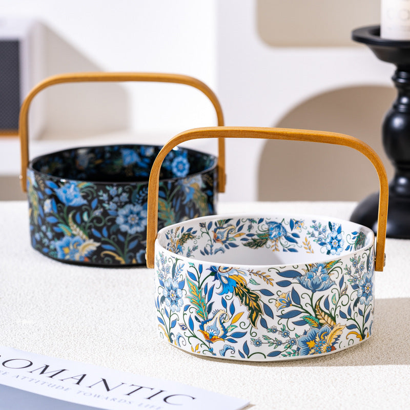 French Floral Ceramic Fruit Basket