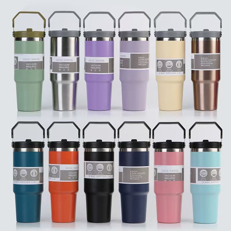 30oz Insulated Tumbler with Handle & Straw