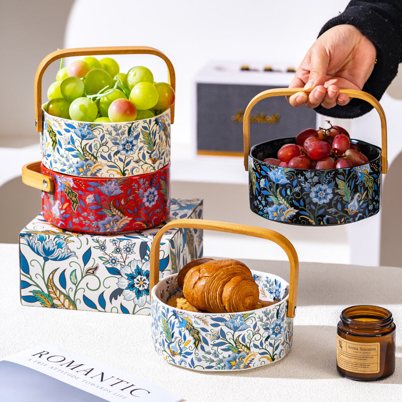 French Floral Ceramic Fruit Basket