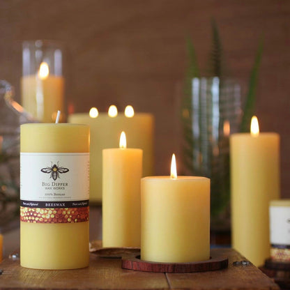 Pure Beeswax Pillar Candle — Big Dipper Wax Works | 3 Sizes, 6 Colors