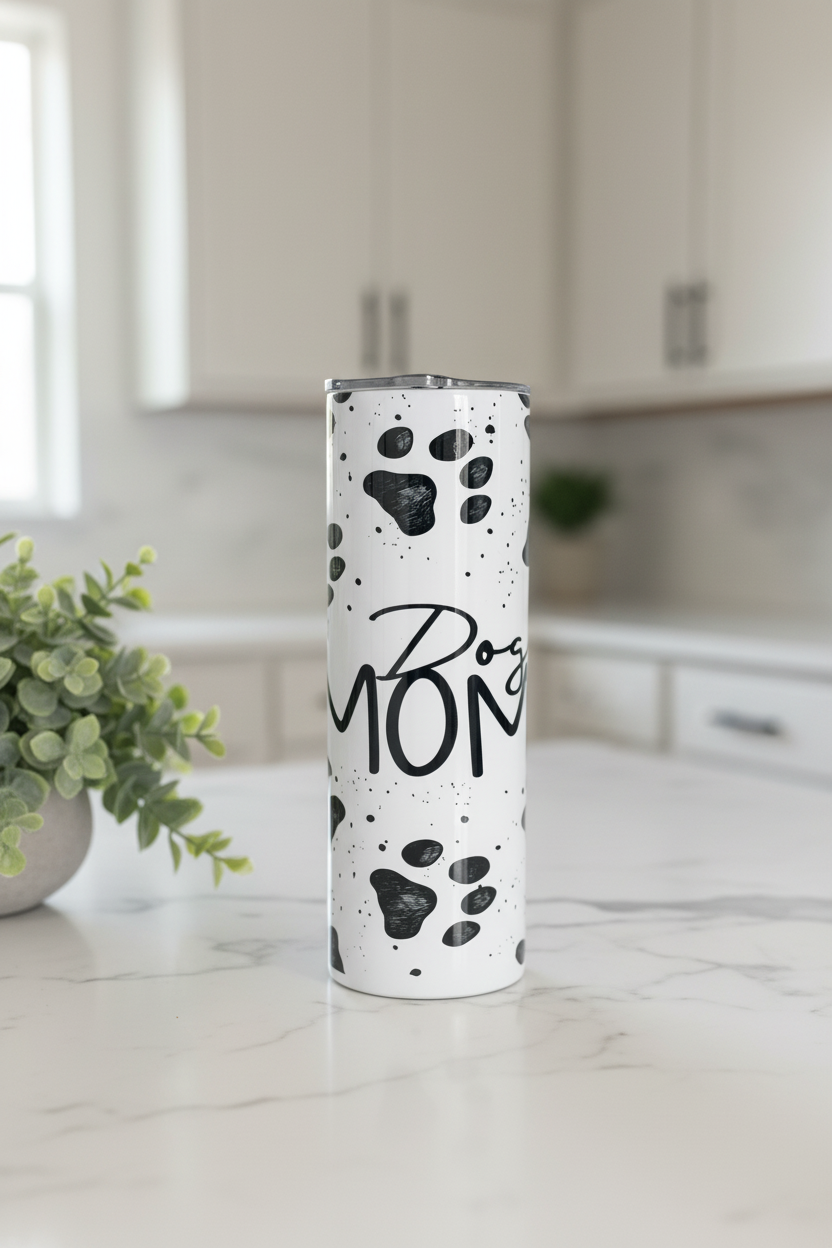Dog Mom Paw Print 20 oz. Insulated Skinny Tumbler with Straw