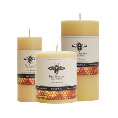 Pure Beeswax Pillar Candle — Big Dipper Wax Works | 3 Sizes, 6 Colors
