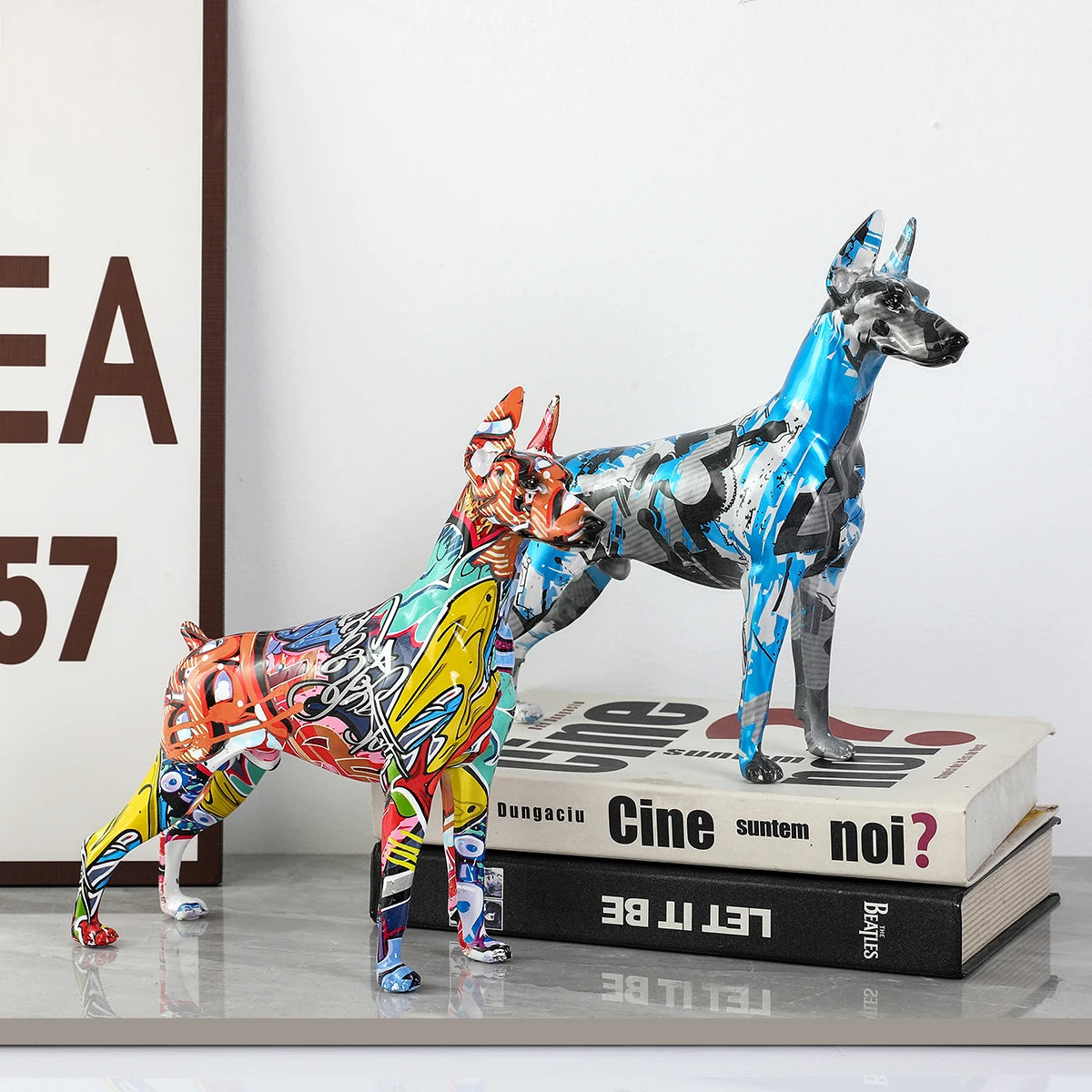 Painted Resin Doberman Sculpture