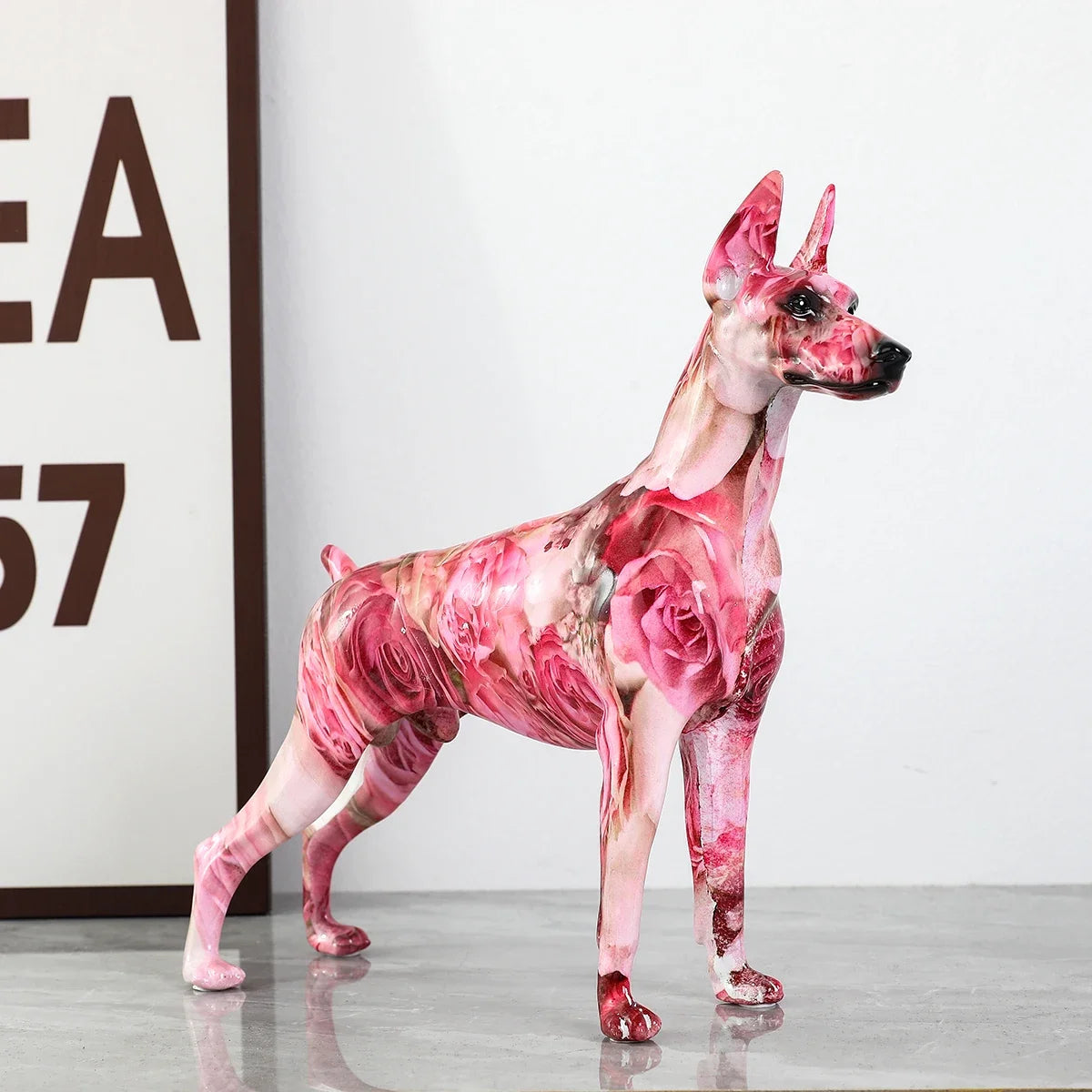 Painted Resin Doberman Sculpture