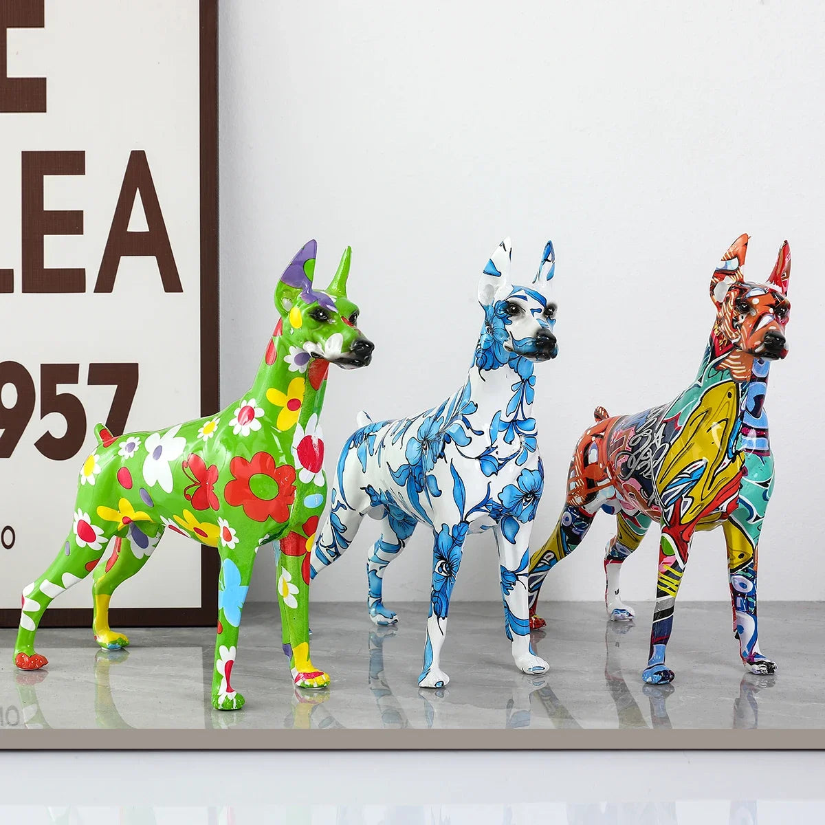 Painted Resin Doberman Sculpture