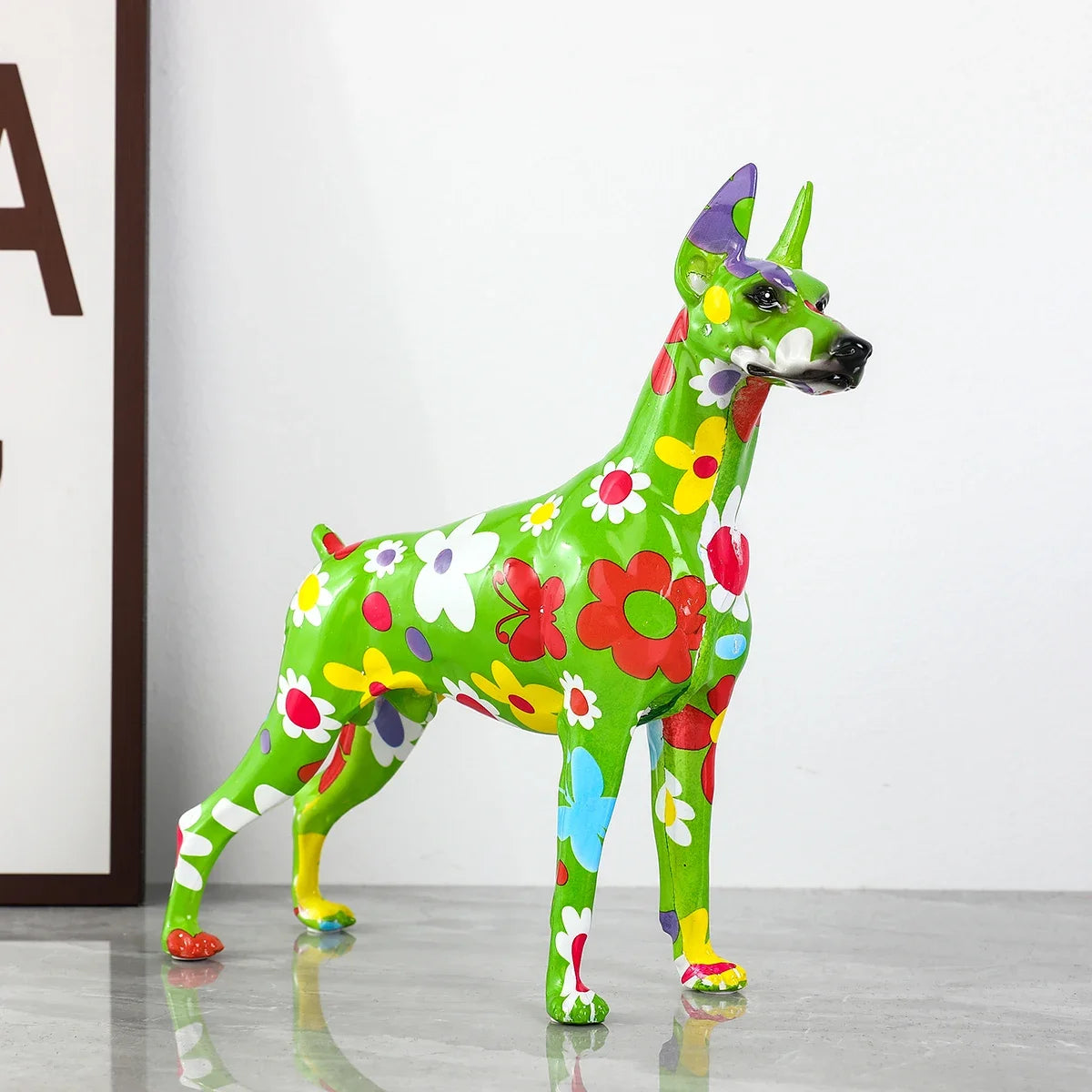 Painted Resin Doberman Sculpture