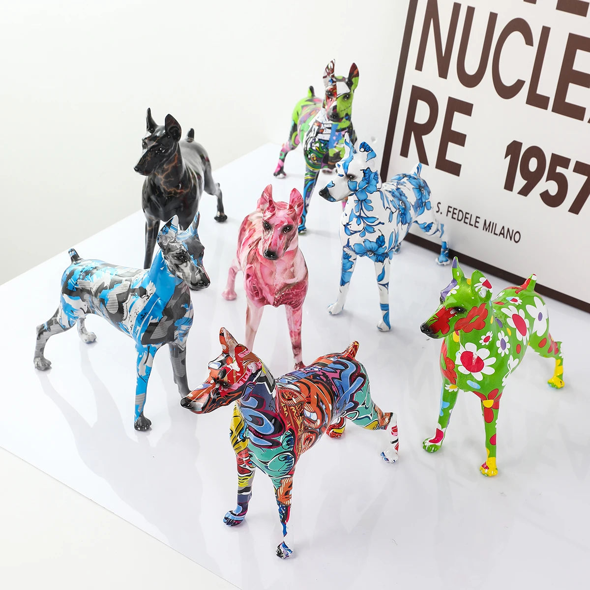 Painted Resin Doberman Sculpture
