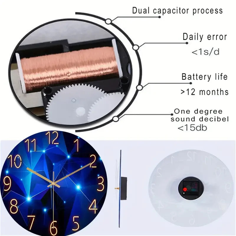 Navy Blue Frameless Glass Wall Clock