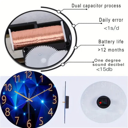 Navy Blue Frameless Glass Wall Clock