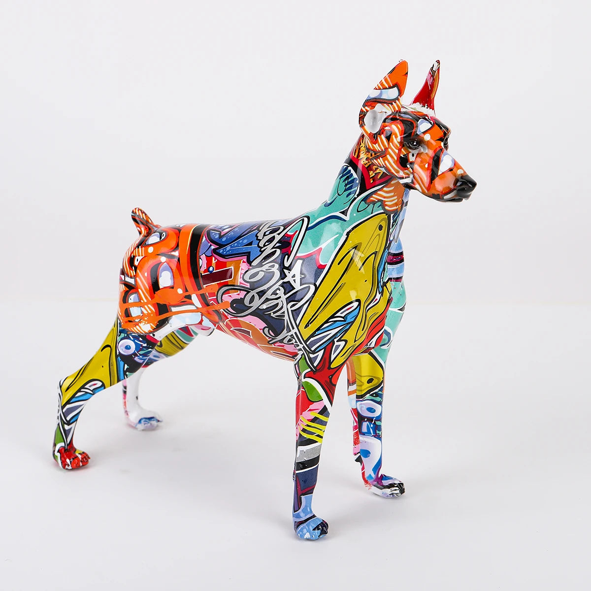 Painted Resin Doberman Sculpture