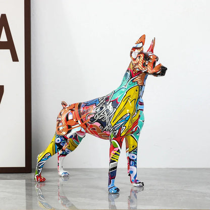 Painted Resin Doberman Sculpture