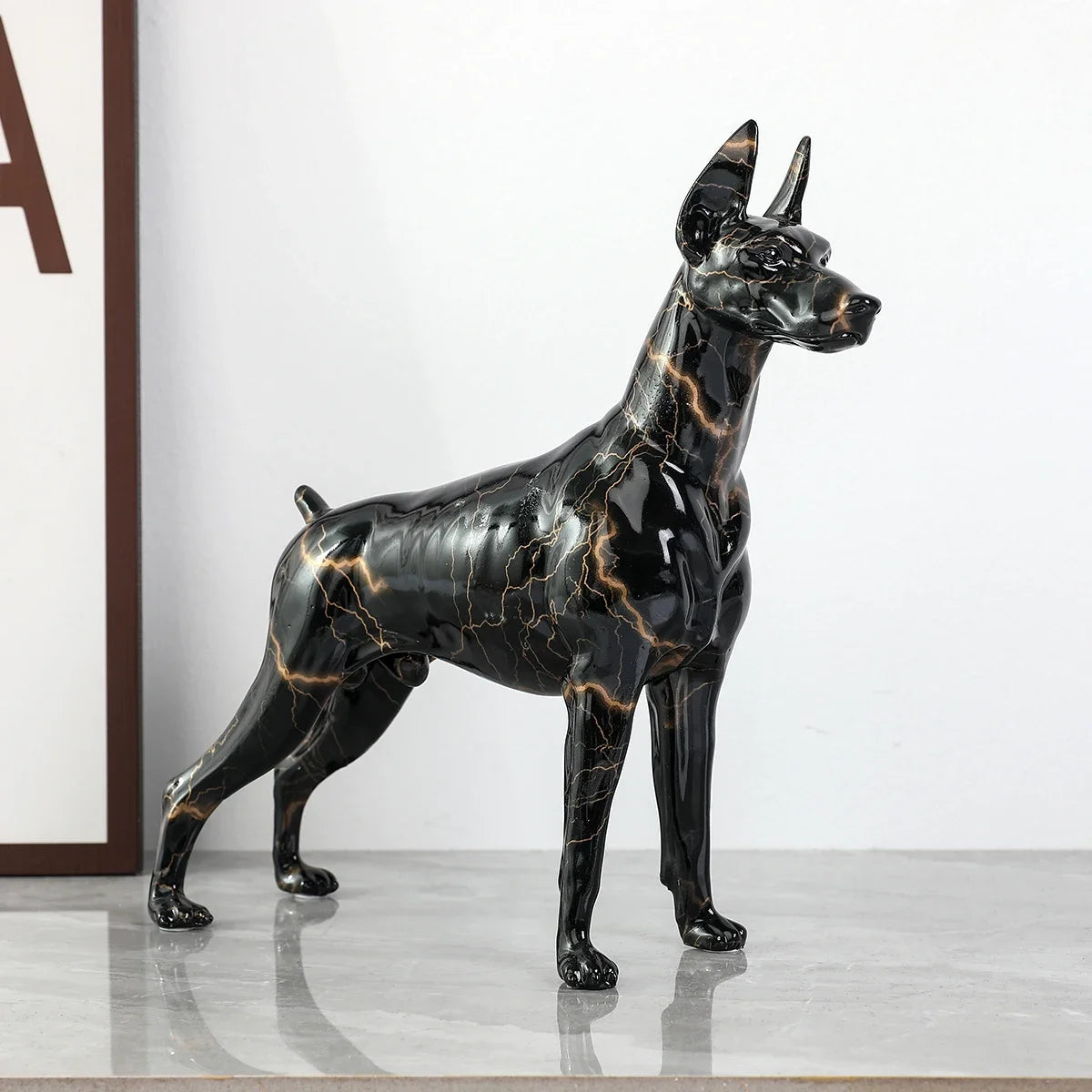 Painted Resin Doberman Sculpture