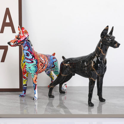Painted Resin Doberman Sculpture