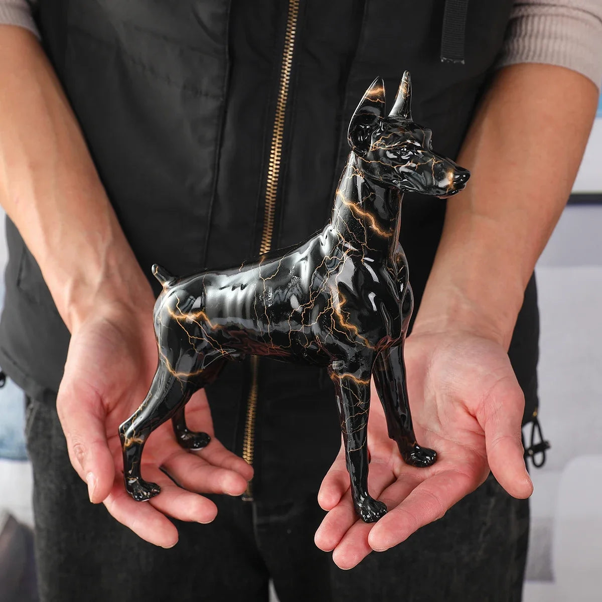 Painted Resin Doberman Sculpture