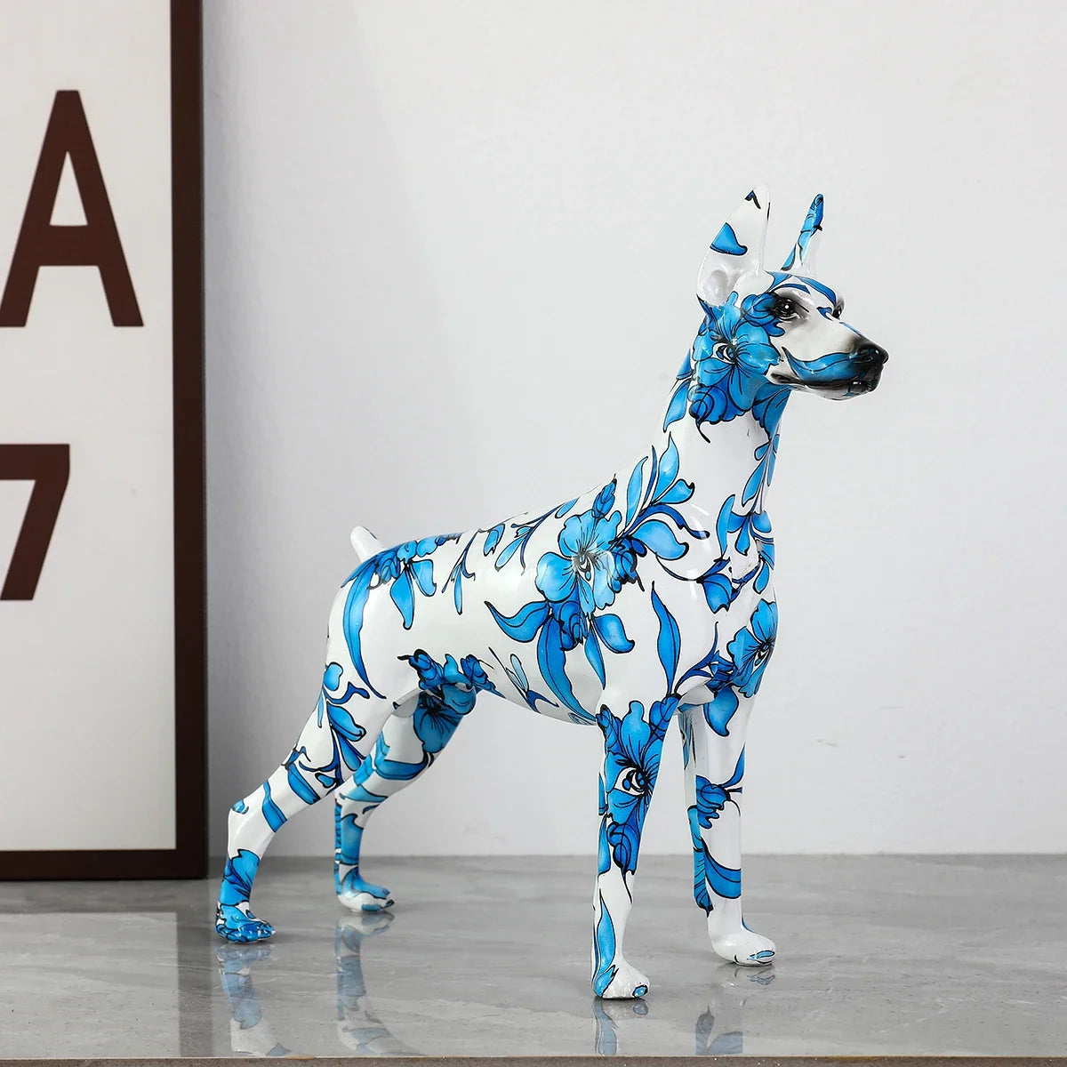 Painted Resin Doberman Sculpture