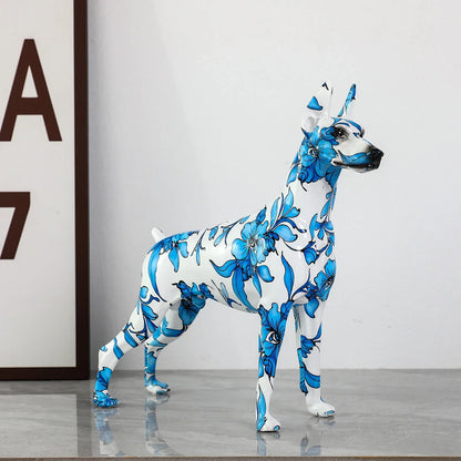 Painted Resin Doberman Sculpture